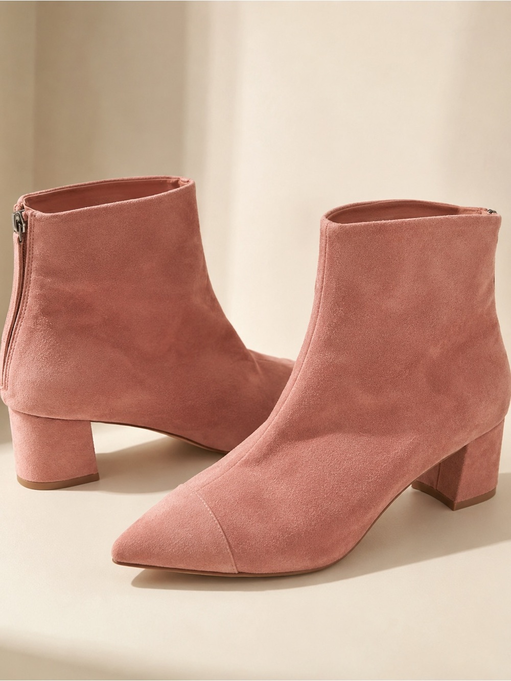 Topshop Balletcore Dusty Rose Suede Ankle Boots Pointed Toe Minimalist 9-10US